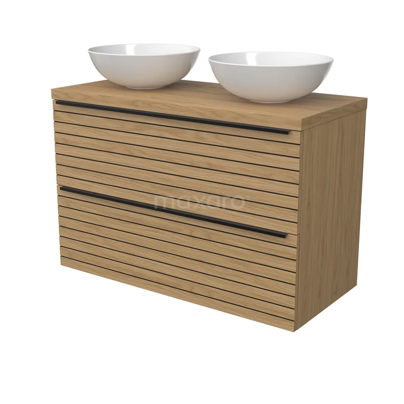Modulo Plato Badkamermeubel voor waskom | 100 cm Naturel fineer Strook front Naturel fineer blad 2 lades onder elkaar BMK17-03186 Modulo Plato Badkamermeubel voor waskom | 100 cm Naturel fineer Strook front Naturel fineer blad 2 lades onder elkaar BMK17-03186