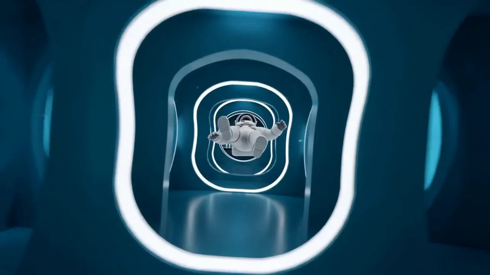 Astronaut inside glowing blue rings