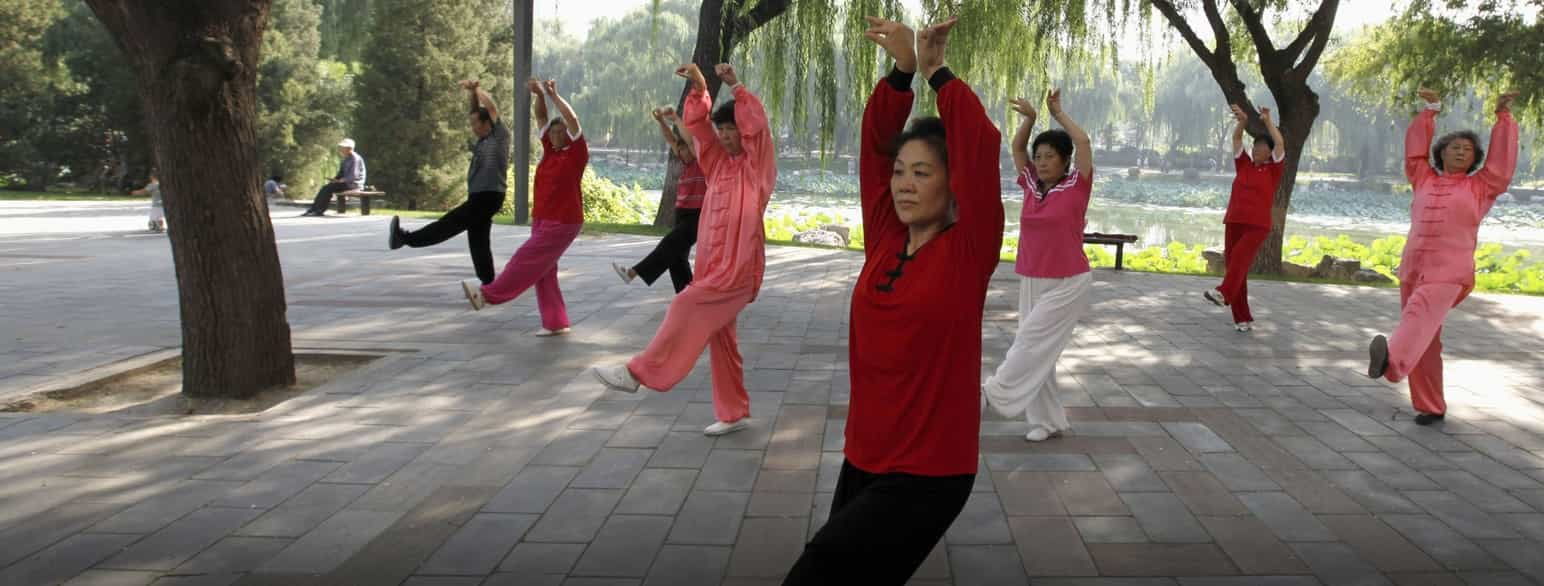 Tai chi chuan i Longtan Park i Beijing