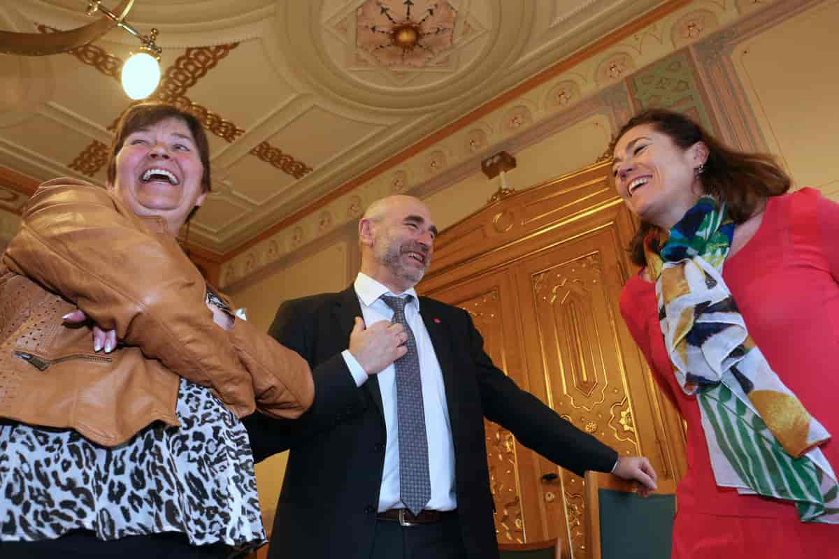 LO-leder Gerd Kristiansen i møte med Dag Terje Andersen fra Arbeiderpartiet og NHO-leder Kristin Skogen Lund.