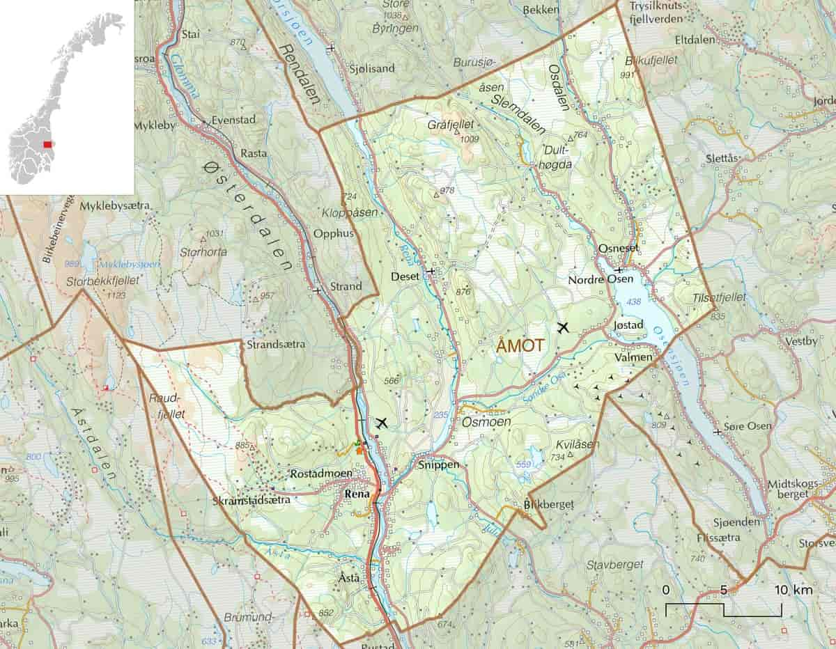 Kart over Åmot kommune