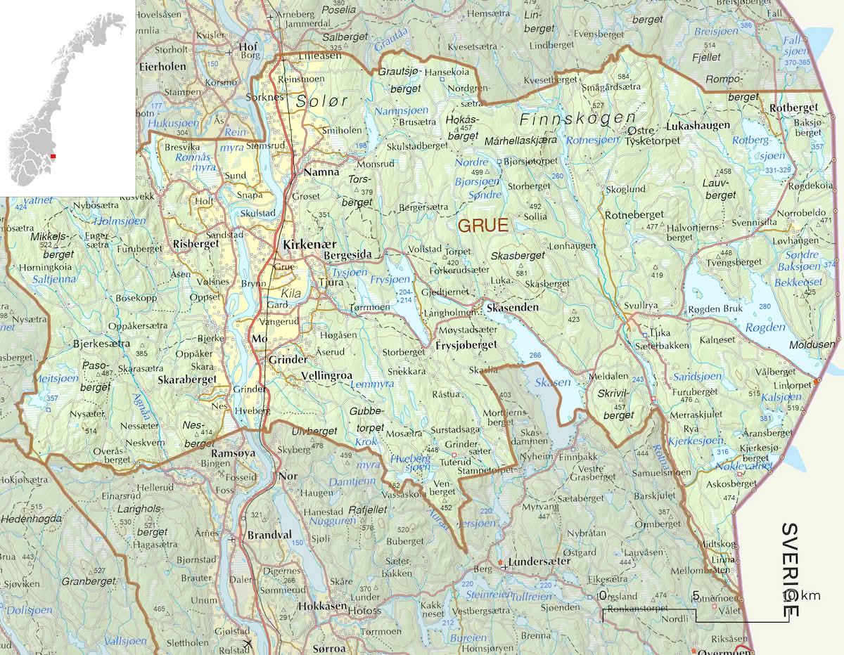 Kart over Grue kommune
