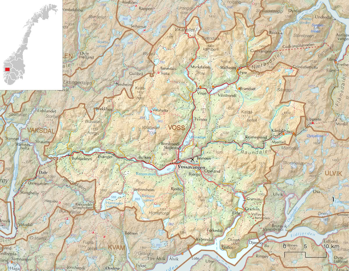 Kart over Voss kommune
