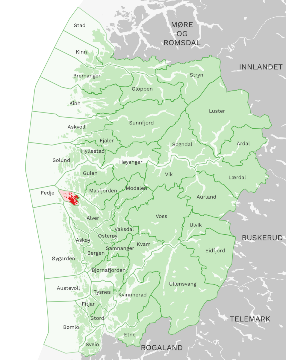 Kart: Austrheim kommune i Vestland