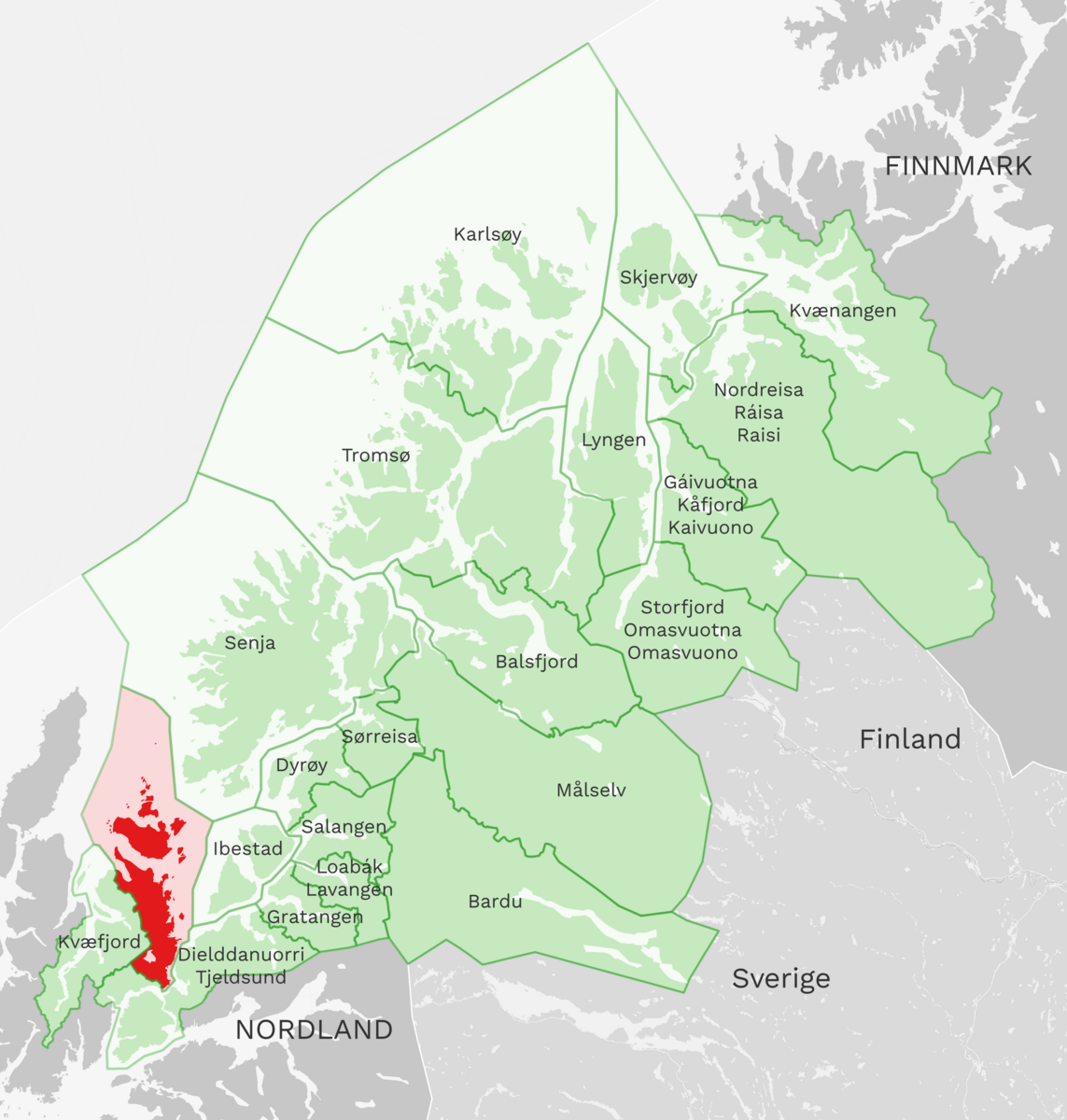 Kart: Harstad kommune i Troms