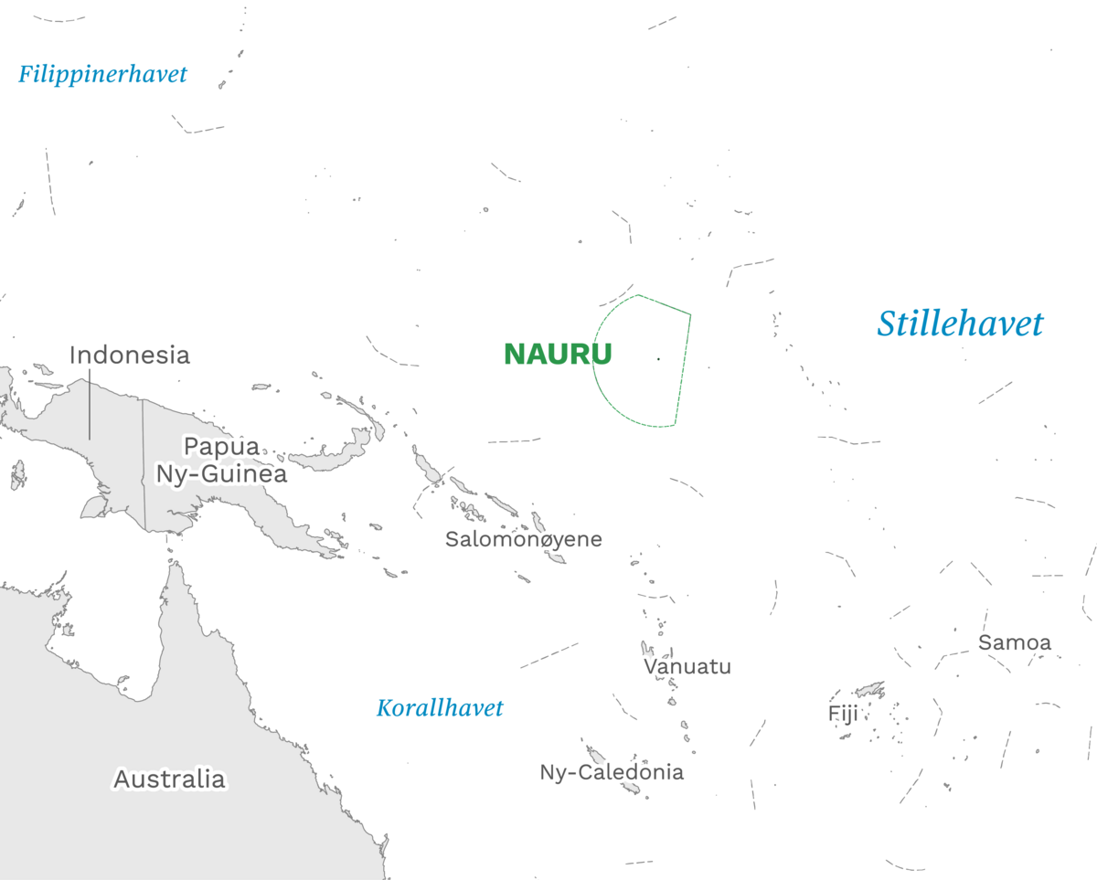 Plassering av Nauru med naboland rundt, kart