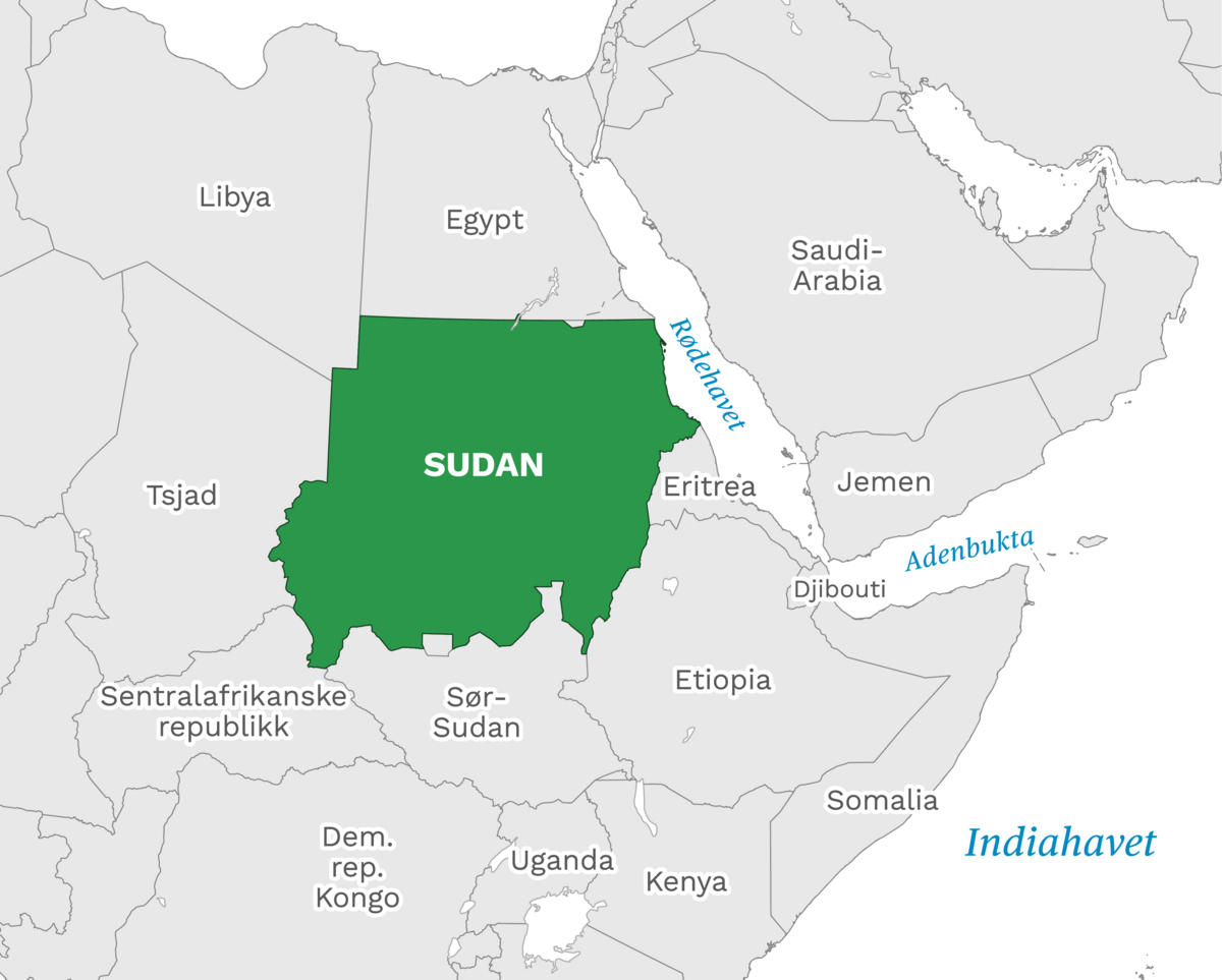 Plassering av Sudan med naboland rundt, kart