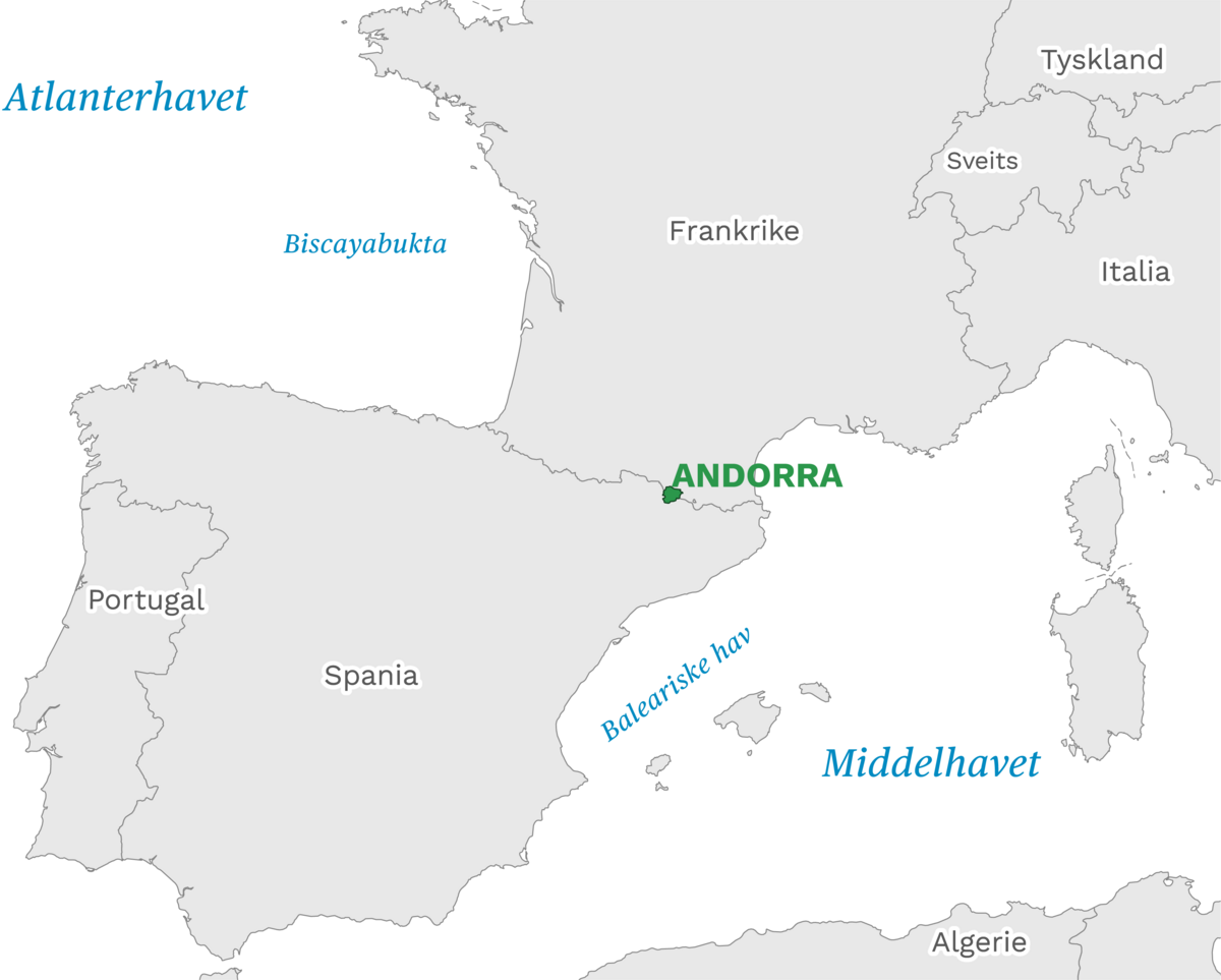 Plassering av Andorra med naboland rundt, kart