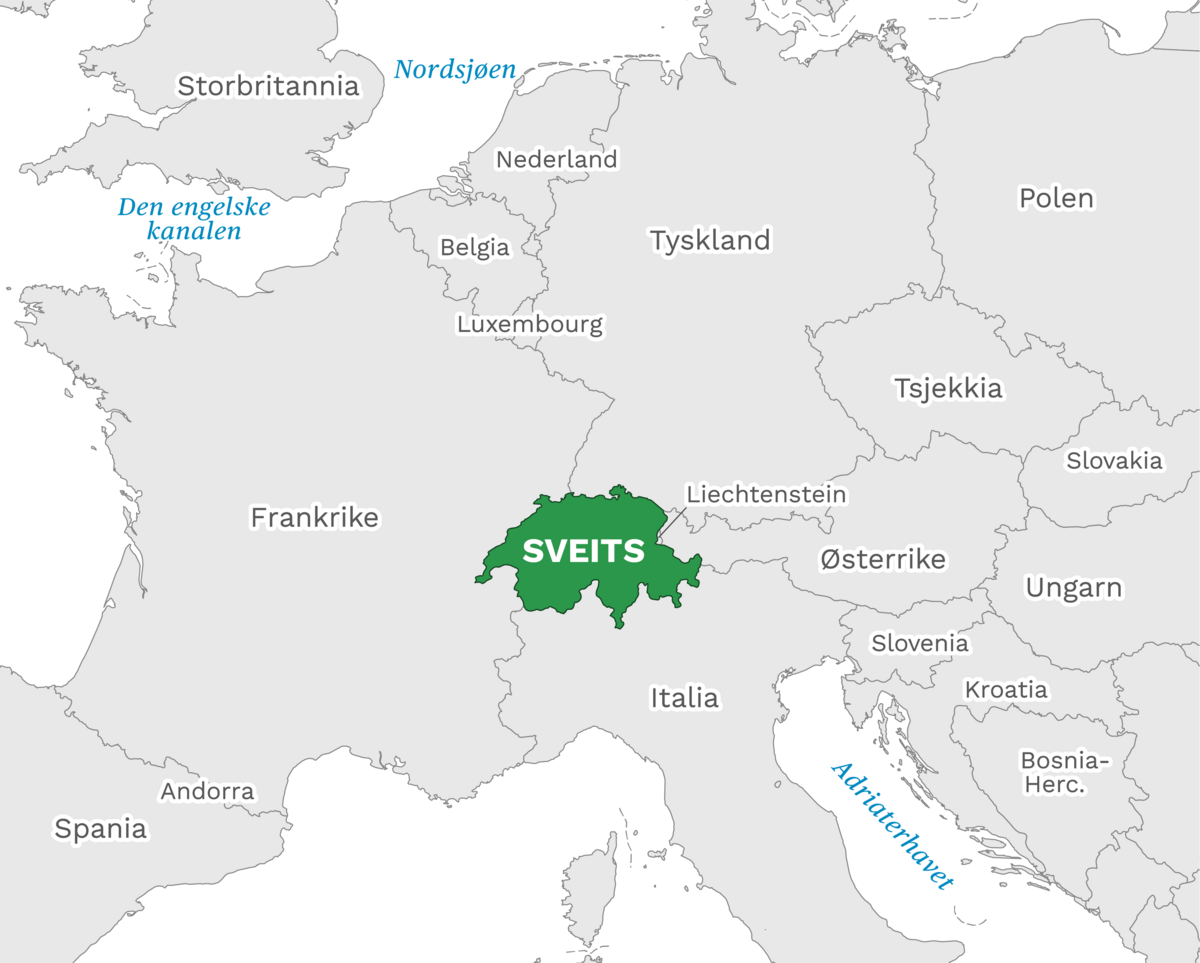 Plassering av Sveits med naboland rundt, kart