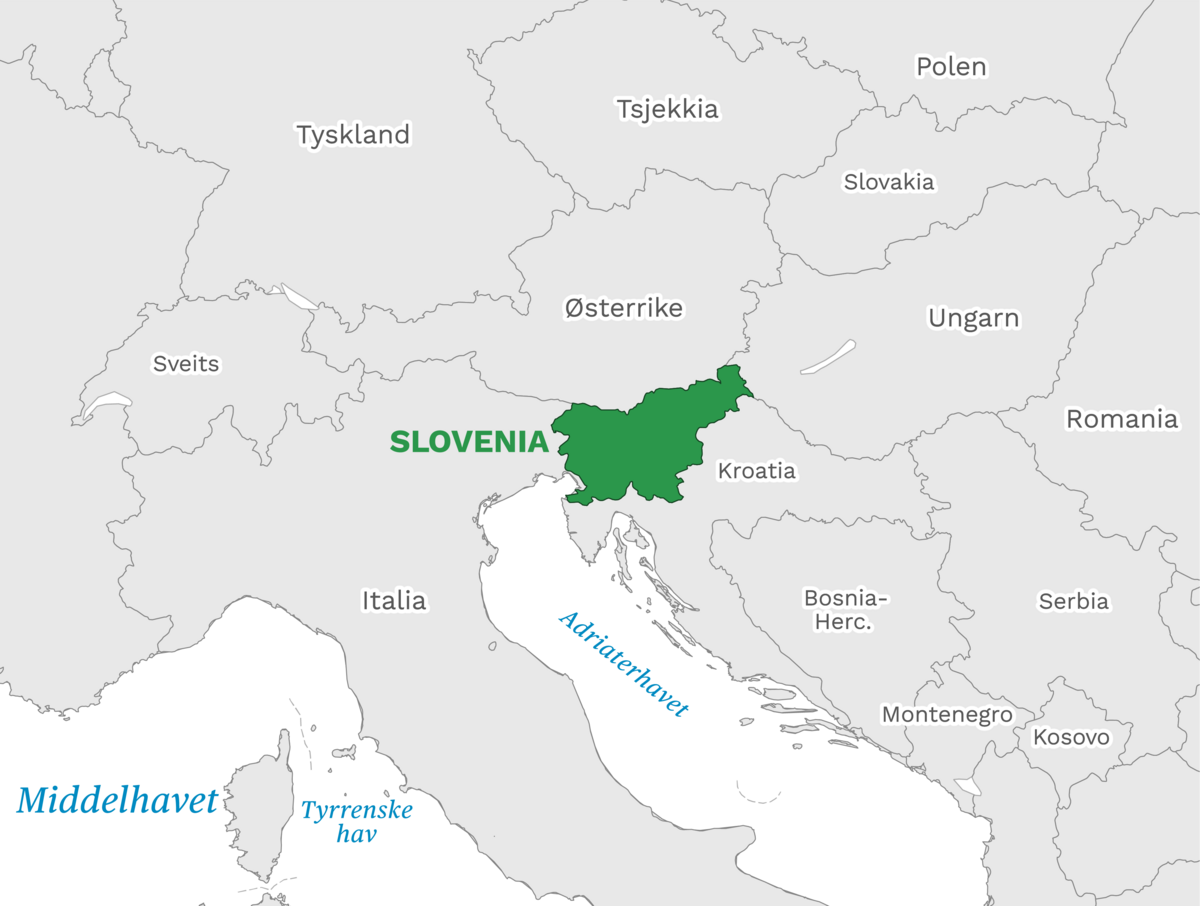 Plassering av Slovenia med naboland rundt, kart