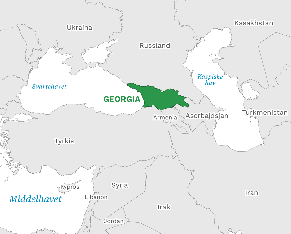 Plassering av Georgia med naboland rundt, kart.