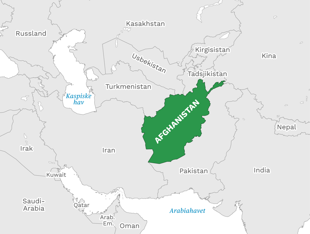 Plassering av Afghanistan med naboland rundt, kart