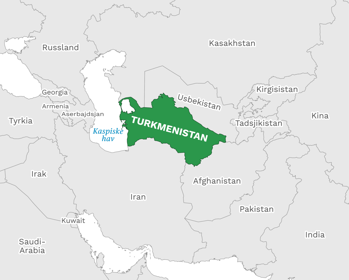 Plassering av Turkmenistan med naboland rundt, kart.