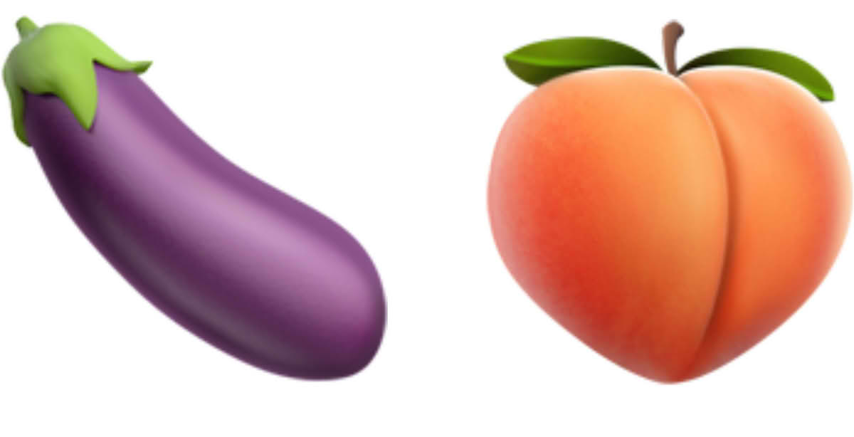 Aubergine- og fersken-emojiene