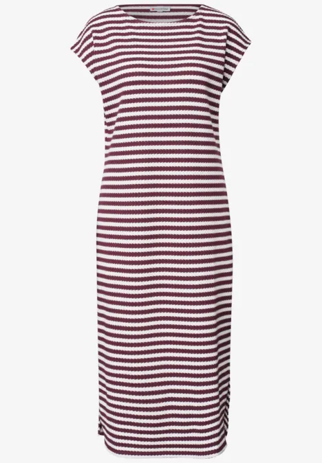 Gebreide jurk rustic rouge Mouwloze midi-jurk van jersey met bordeauxrode en witte strepen, rechte pasvorm en ronde hals.