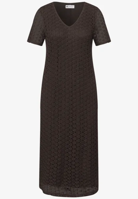 Kanten midi-jurk in effen kleur espresso brown Zwarte gehaakte midi-jurk met V-hals en korte mouwen