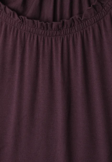 Knielange jersey jurk met ronde hals rustic rouge Dames top in wijnrood met elastische, geplooide ronde halslijn.