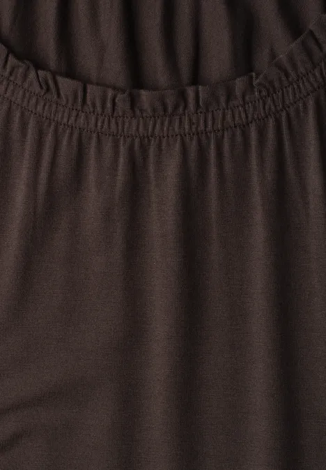 Knielange jersey jurk met ronde hals black coffee Bruine zachte katoenen shirt met elastische ronde hals.