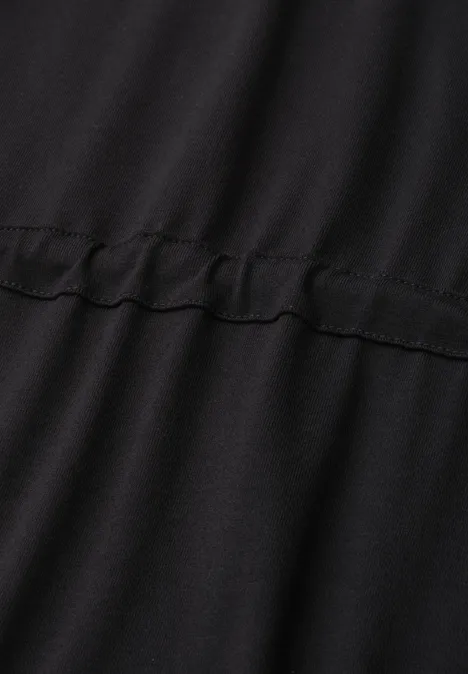 Midijurk van jersey met ronde hals Black Zwarte stof met middelnaad en lichte plooien
