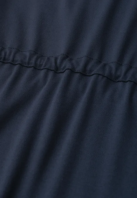 Midijurk van jersey met ronde hals darkest blue Donkerblauwe stof met elastische naad en fijne plooien