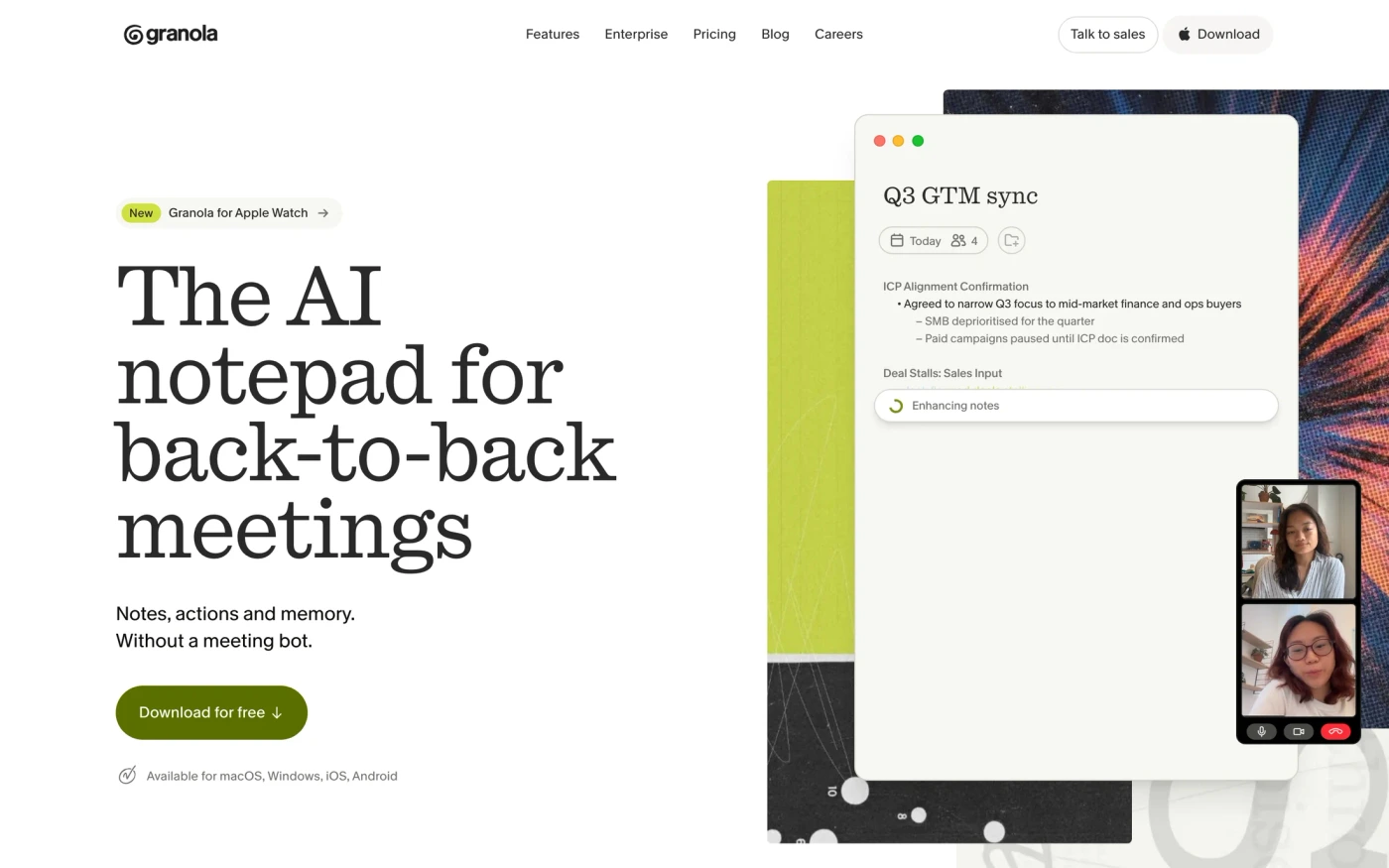 Granola homepage