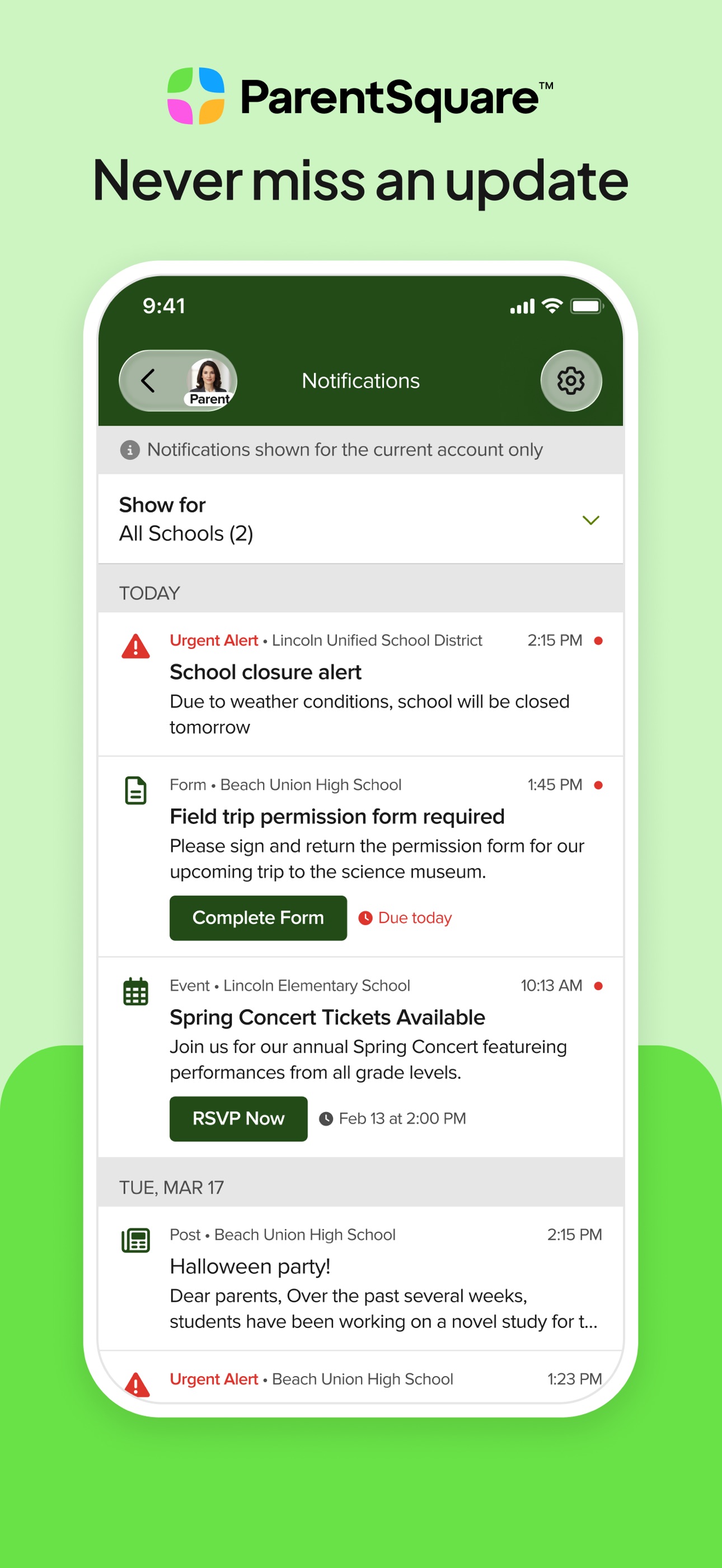 ParentSquare iOS app screen 1
