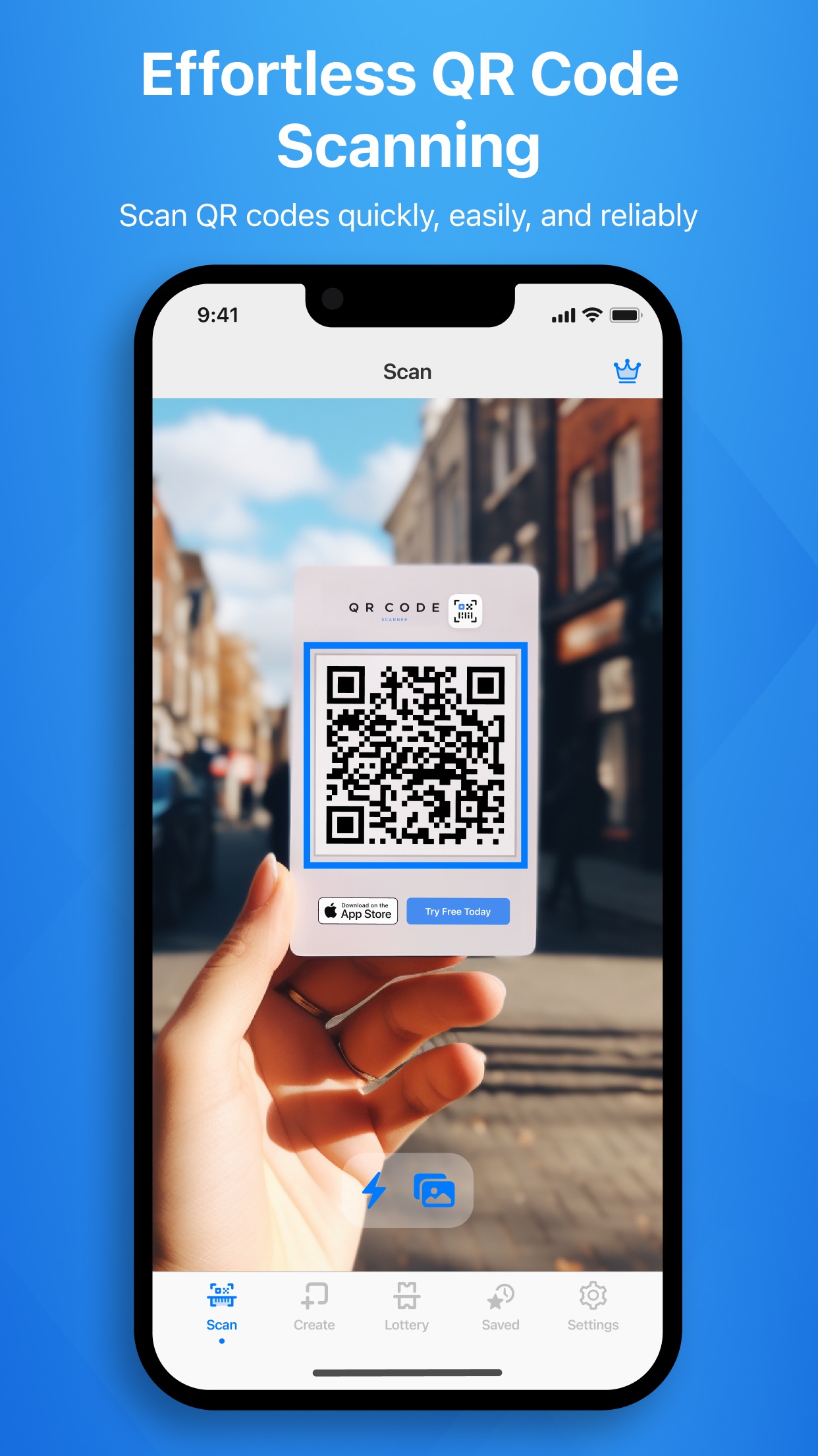 Scan QR Code. iOS app screen 1