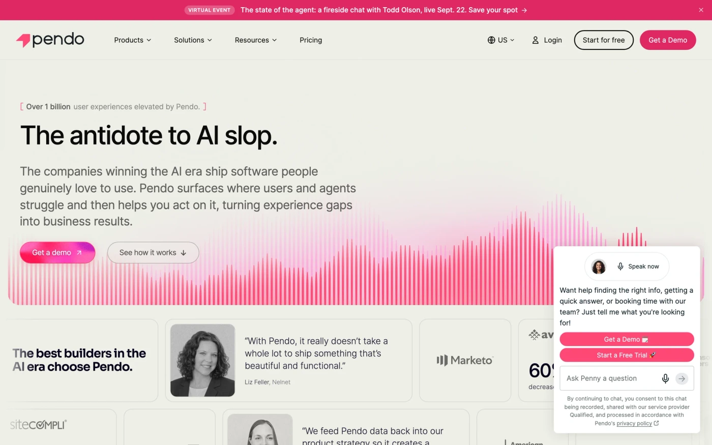 Pendo homepage
