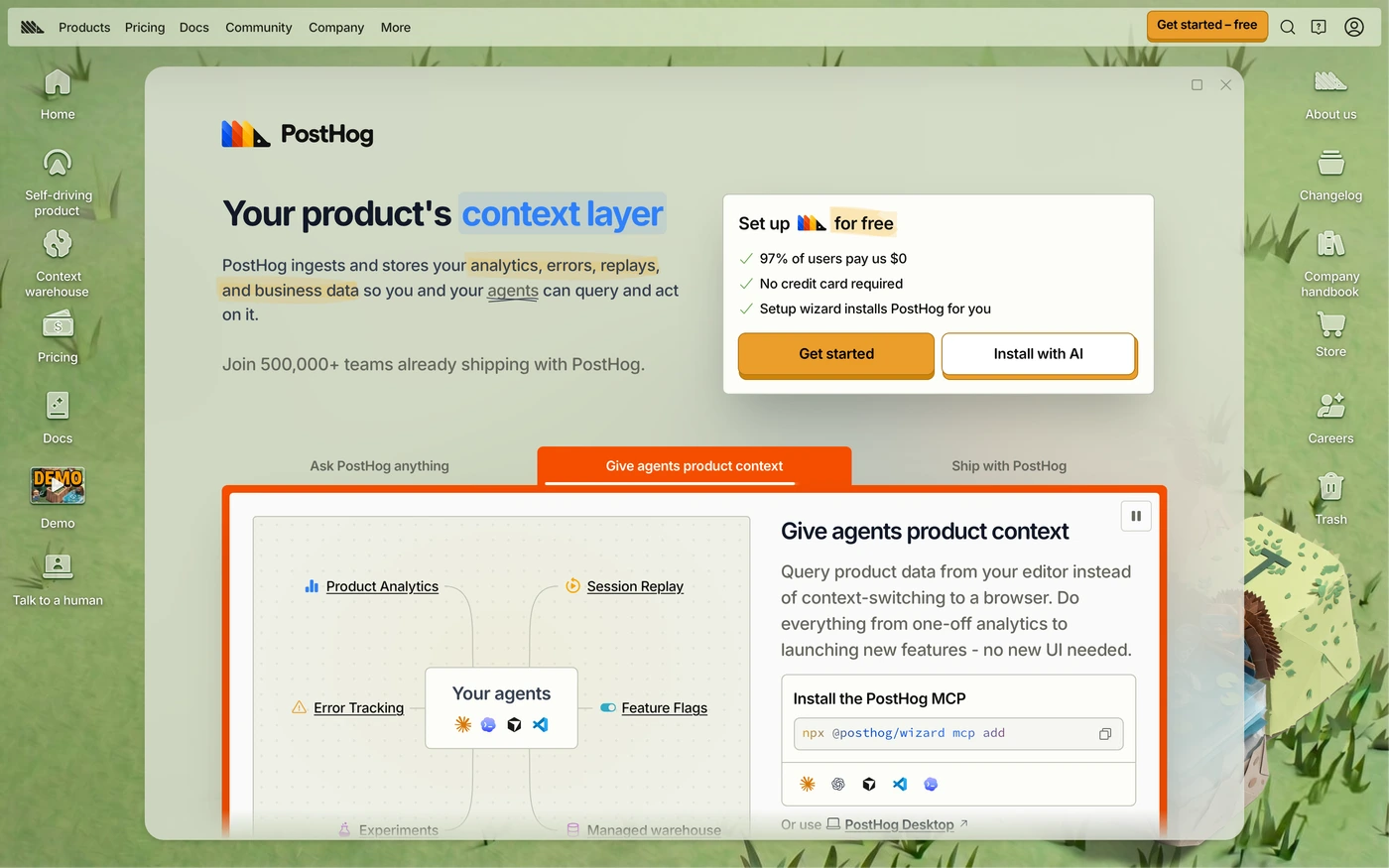 PostHog homepage