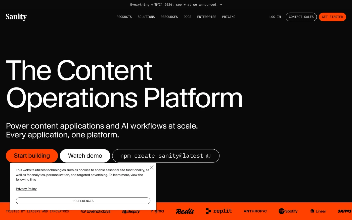 Sanity homepage
