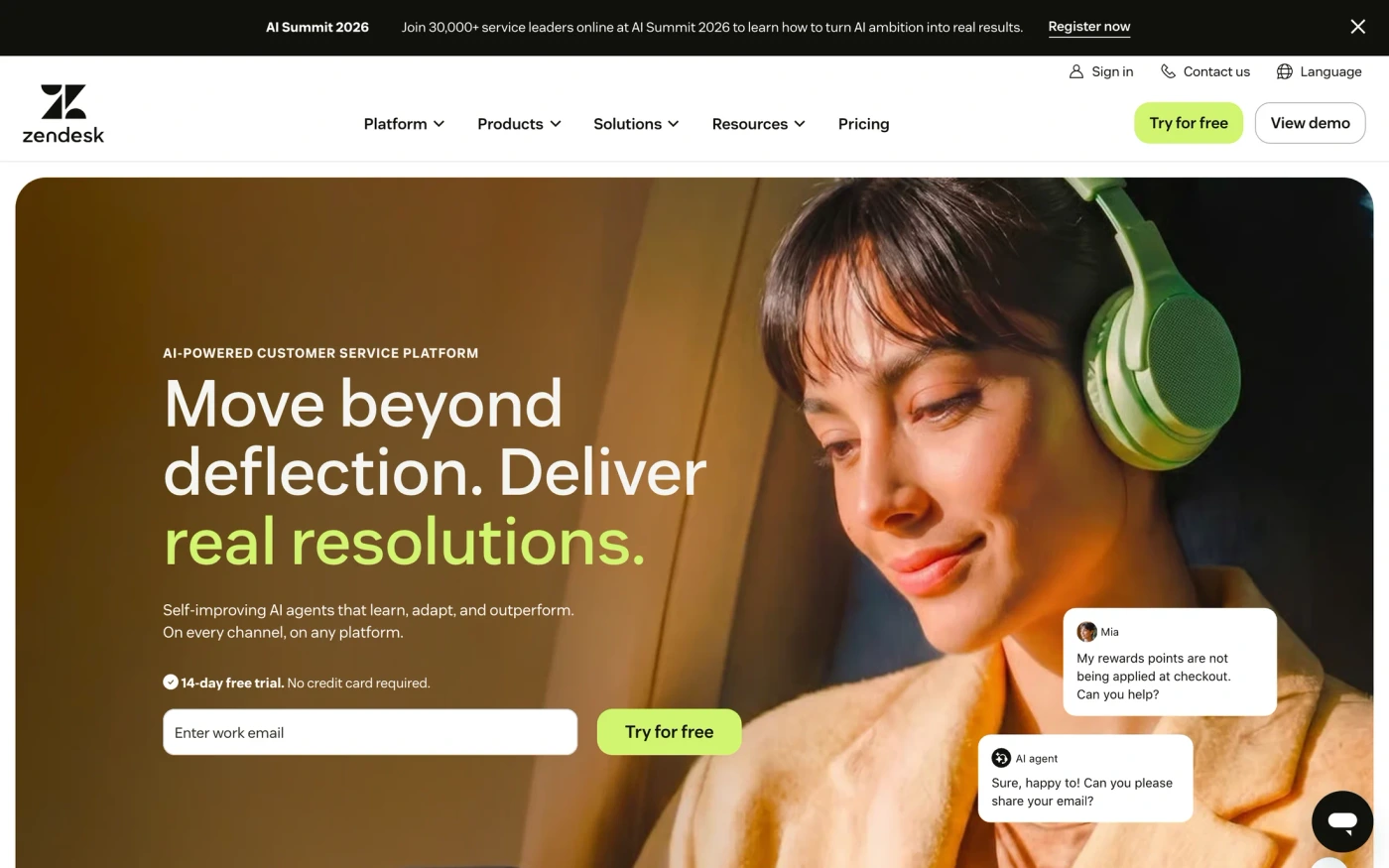 Zendesk homepage
