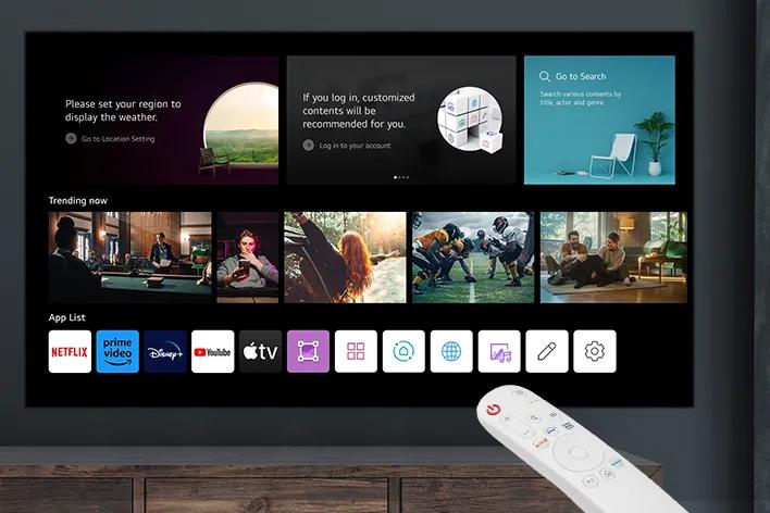 LG TV displayed alongside its sleek smart remote, showcasing modern technology for enhanced viewing experiences.