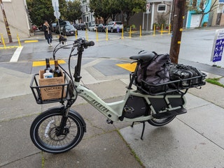 Aventon Abound ebike on a city sidewalk