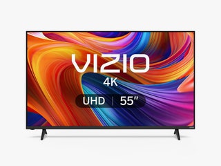 Large flat screen tv with colorful abstract waves on the screen