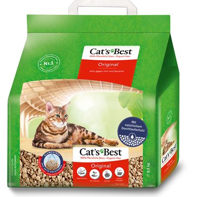 Cat's Best Original, 100% plant-based litter, effective against urine and odours, with natural leakage protection. Clumping litter made from active wood fibres, biodegradable, economical, odour control.