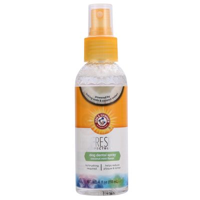 Arm & Hammer Fresh Spectrum spray do zębów dla psów o smaku kokosa i mięty, 118 ml. Nie wymaga szczotkowania, pomaga redukować płytkę nazębną i kamień.