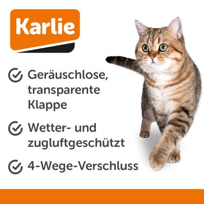 Karlie. Bešumna, prozirna vrata. Zaštita od vremenskih uvjeta i propuha. 4-smjerno zaključavanje.