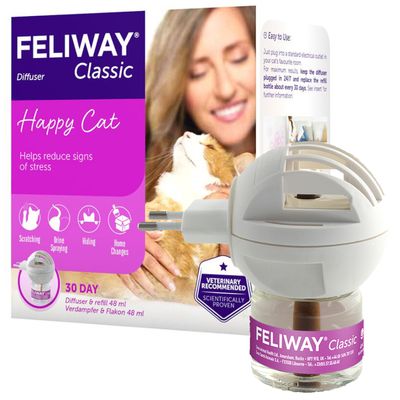 Feliway Classic dyfuzor i wkład 48 ml. Pomaga redukować objawy stresu u kotów: drapanie, znakowanie moczem, chowanie się, zmiany w domu. Polecany przez weterynarzy.