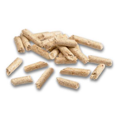 Several beige pellets made from compressed material, suitable as food or snack. Visible texture and crumbly surface.