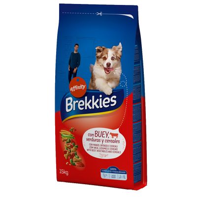 Affinity Brekkies pienso seco con ternera, verduras y cereales, 15 kg. 100% completo y equilibrado.