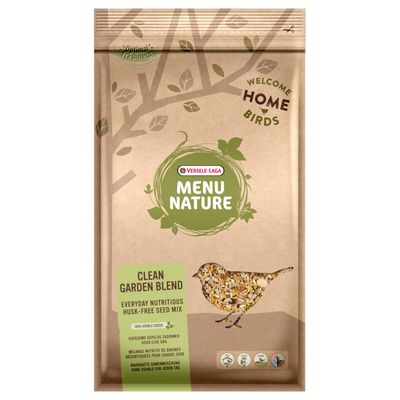 Versele-Laga Menu Nature Clean Garden Blend. Tápláló, héj nélküli magkeverék mindennapi etetéshez, 100% ehető magok. Welcome Home Birds, optimális frissesség.