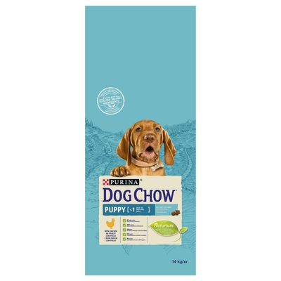Purina Dog Chow Puppy <1 év csirkével, válogatott természetes összetevők, nátrium-formula, 14 kg csomag.