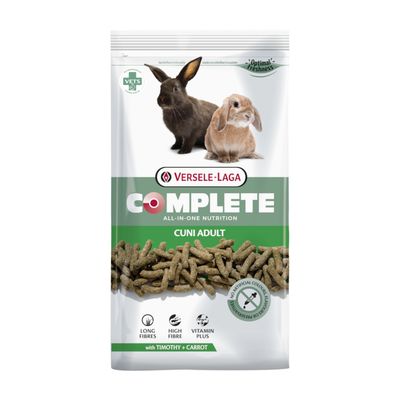 Versele-Laga Complete Cuni Adult, All-in-One táplálék timothyval és sárgarépával. Hosszú rostok, magas rosttartalom, Vitamin Plus, mesterséges színezékek és tartósítószerek nélkül.