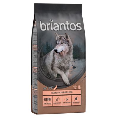 Briantos Senior pienso seco con pavo y patata, 12 kg. Receta sin cereales, croquetas semihúmedas, fabricado en Alemania.