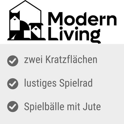 Kratzspielzeug aus Holz mit bunten Kugeln und Kratzfläche aus Karton. Geeignet für interaktives Spielen und Kratzen.
