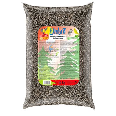 Lillebro napraforgómag, ambrosia ellenőrzött, valódi természetes termék, minden évszakra alkalmas. Csomagolás madarakkal és 1 kg tartalommal.