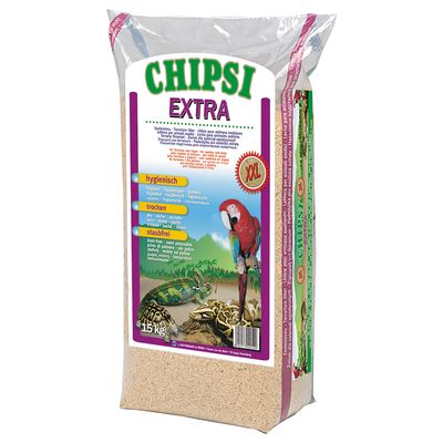 CHIPSI EXTRA, higiénico, seco, sin polvo. Paquete XXL con 15 kg de lecho para animales exóticos como loros, camaleones y tortugas.