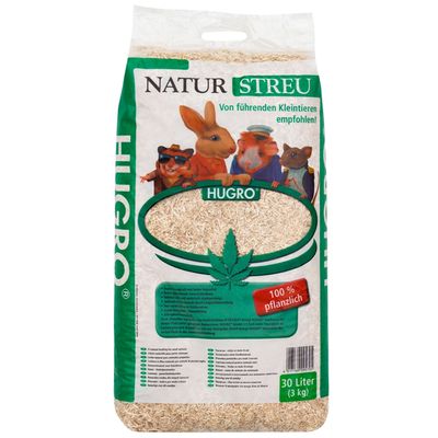 Hugro Naturstreu, recomendado por pequeños animales líderes, 100% vegetal, 30 litros (3 kg).