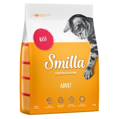 Smilla Adult hrana za mačke s govedinom, ponovno zatvorivo pakiranje, s taurinom, omega masnim kiselinama i Yucca Schidigera. Proizvedeno u Njemačkoj, 4 kg.