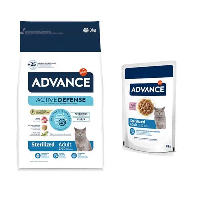 Advance Active Defense alimento para gatos adultos, 1-10 años, con pollo, prebióticos, fibras, proteínas vegetales, sin conservantes artificiales. Tamaño: 3 kg.